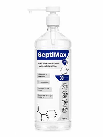 Антисептик для рук 75% спирта SeptiMax 1 л c дозатором Smx-1д фото